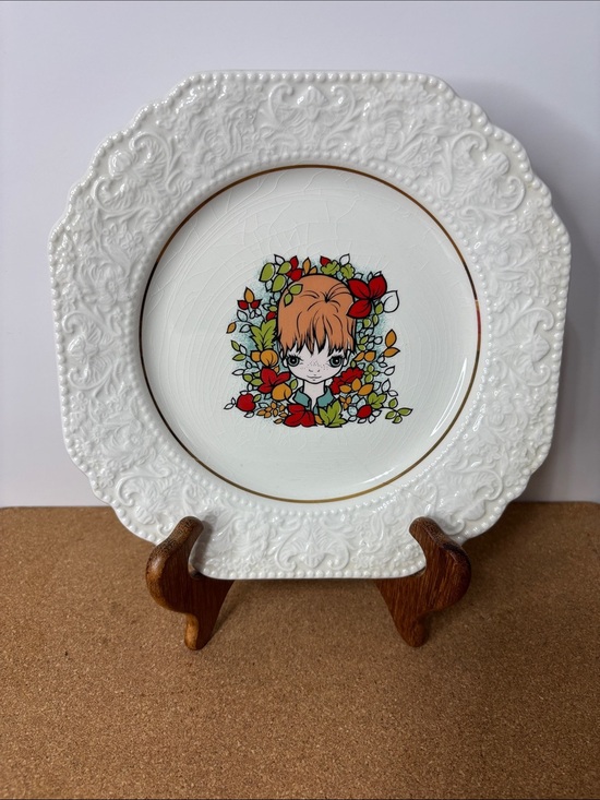 Other - Lord Nelson Pottery Pixie 8.5” Square Plate Floral Border Big Eyes Decorative